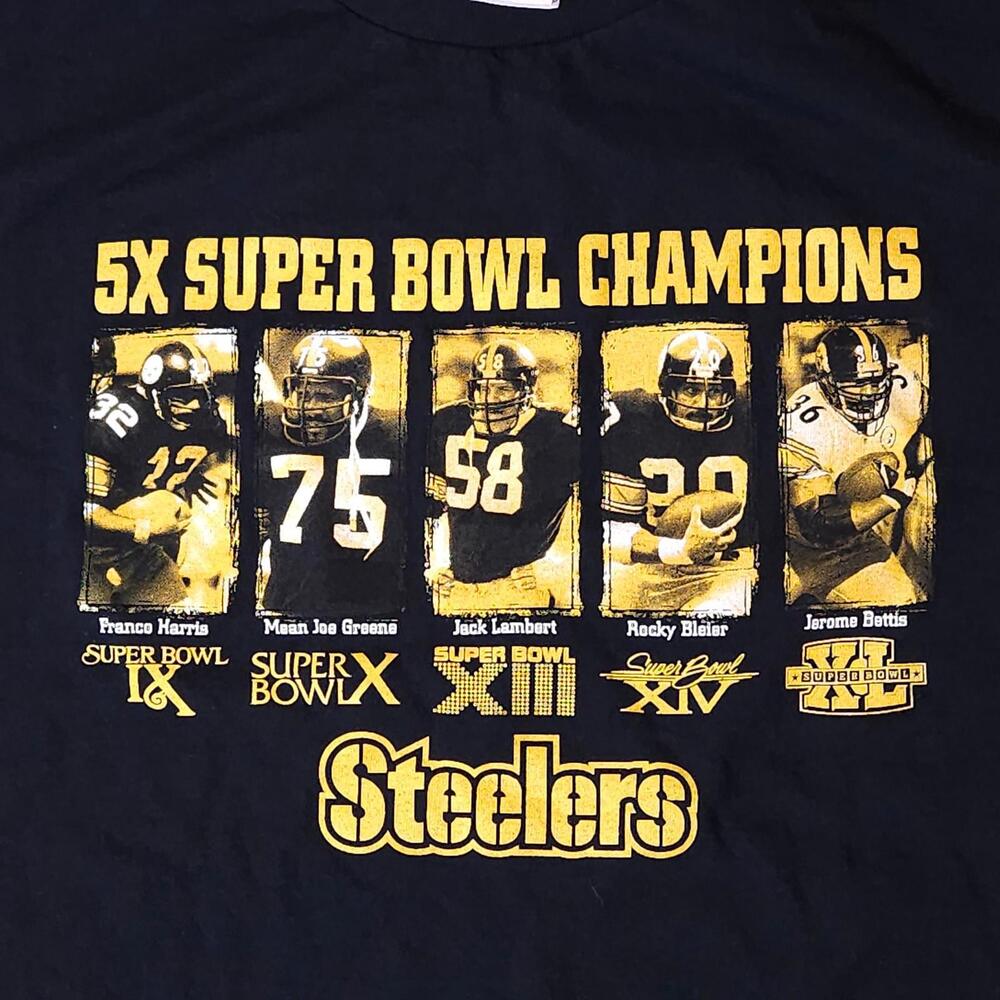NFL Pittsburgh Steelers 5X Super Bowl Champions Black 100% Cotton TShirt Size XL